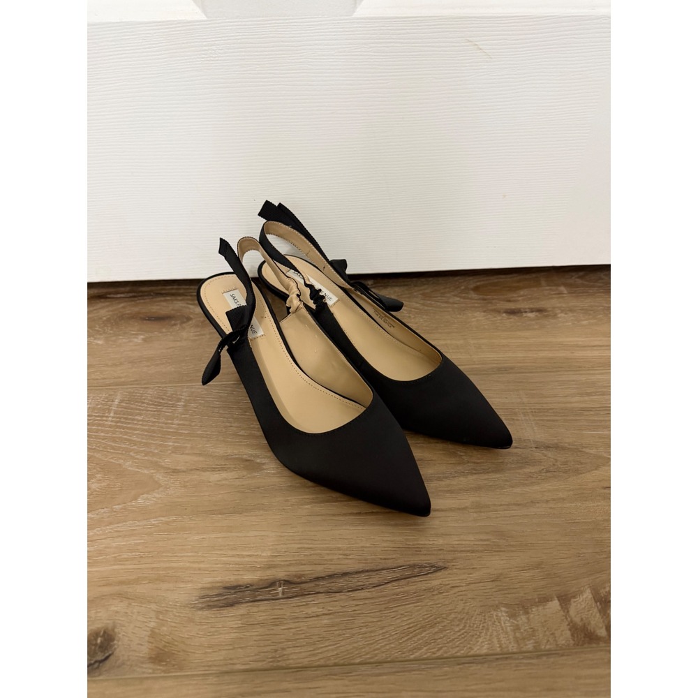 Saks Fifth Avenue Farry Black Fabric Bow Slingback Kitten Heel Pumps Womens 9M - Picture 2 of 14